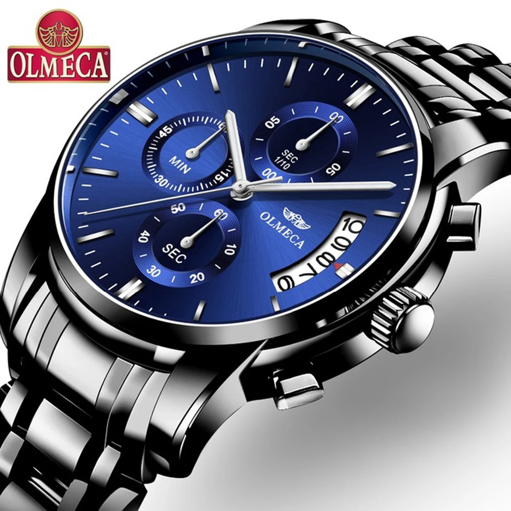 Relojes Hombre, новинка, OLMECA, модные мужские часы, роскошный бренд, деловые кварцевые часы, мужские спортивные водонепроницаемые черные мужские часы