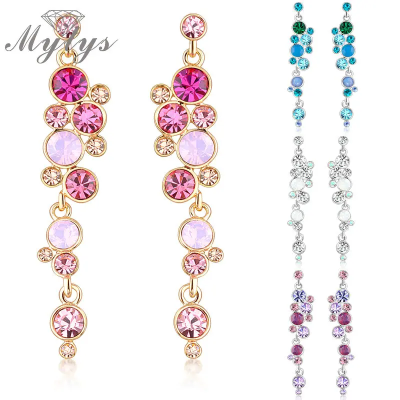 Женские круглые висячие серьги Mytys E620/E621/E622/E623 с кристаллами весна|dangling earrings for