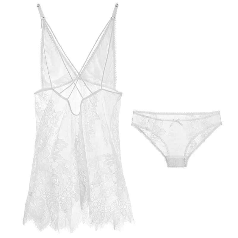 

Sexy Underwear Lace Sexy Lingerie Women's Sleeveless Halter V-neck Sexy Temptation Mesh Nightdress Lace Perspe Babydoll Langerie