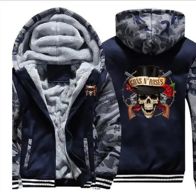 High quality men's Guns N Roses anime hoodie band hip hop long sleeve zipper jacket sports thick coat | Мужская одежда