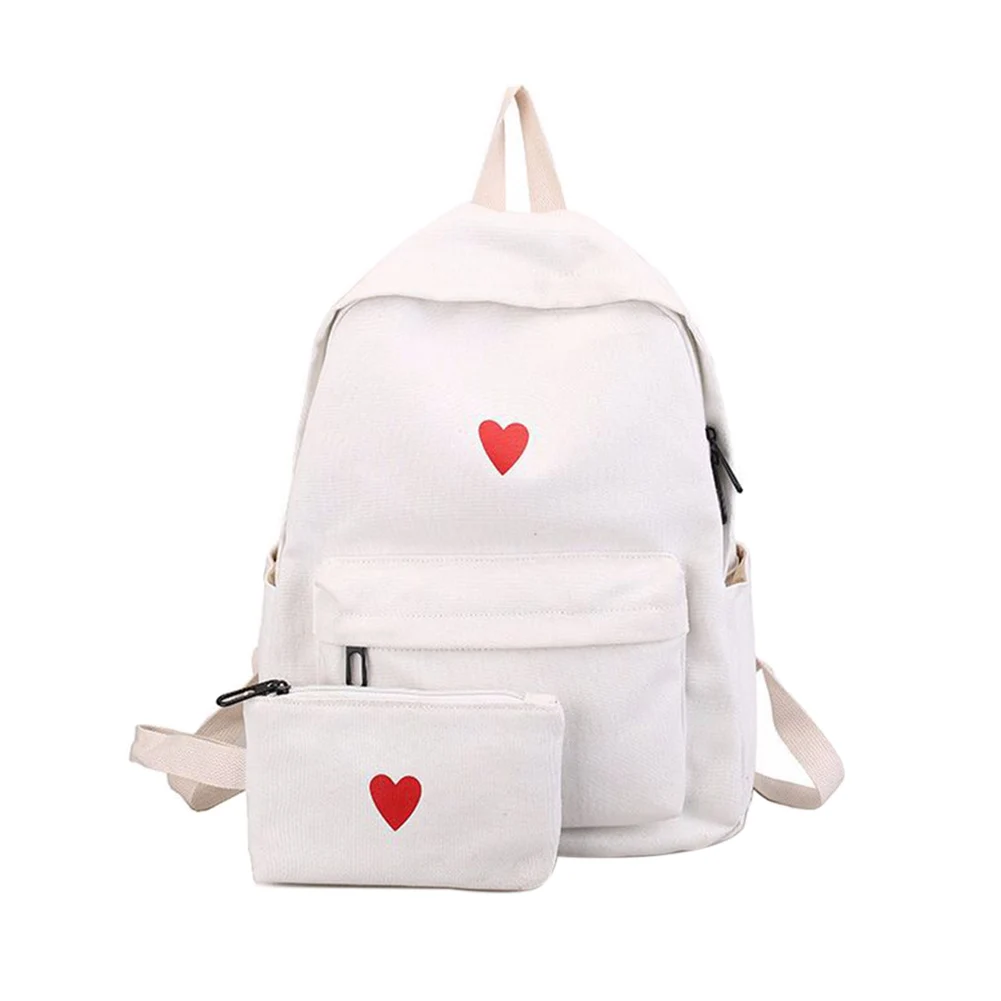 Холщовый Рюкзак с принтом сердца и маленькой тканевой сумкой для студентов