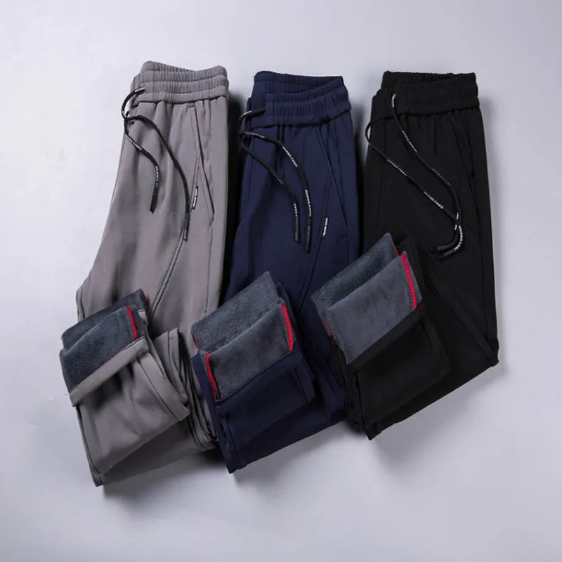 Зима корейской моды Для мужчин брюки из плотного флиса мягкие теплые