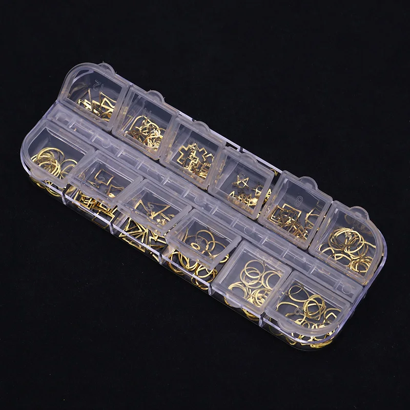 Золотые и Серебряные Пустые заклепки для ногтей с коробкой квадратные