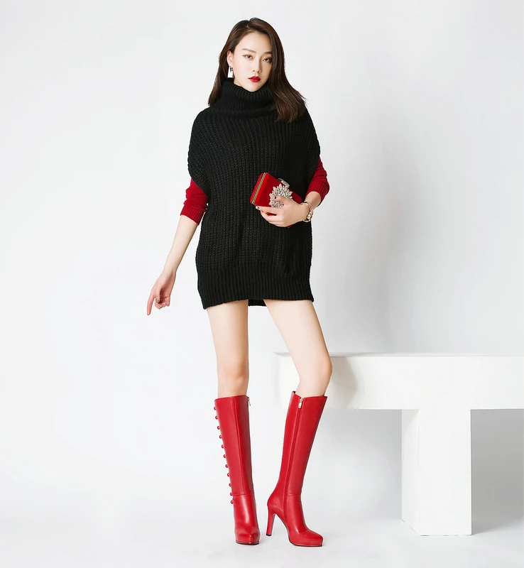 Сапоги из натуральной кожи; женские сапоги до колена; сапоги на высоком каблуке; Зимние Модные пикантные женские высокие сапоги; цвет черный, красный; обувь на молнии;