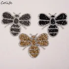 Нашивки с вышивкой в виде черной пчелы для одежды Стразы, декор сделай сам, Симпатичные нашивки с животными, Аппликации, одежда, футболка, тканевая наклейка