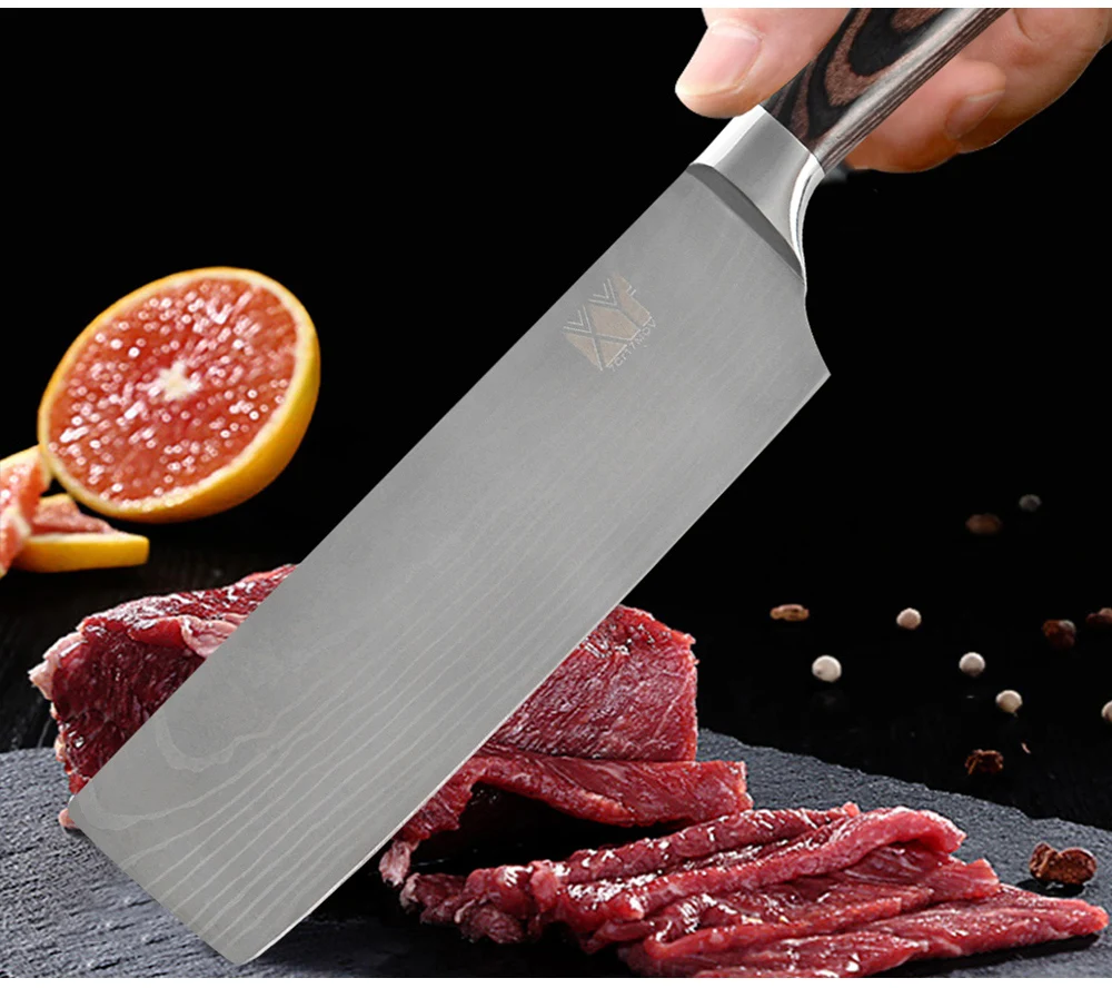 CAMIFE Nakiri кухонный нож японский мясник для овощей 7 дюймов немецкая нержавеющая