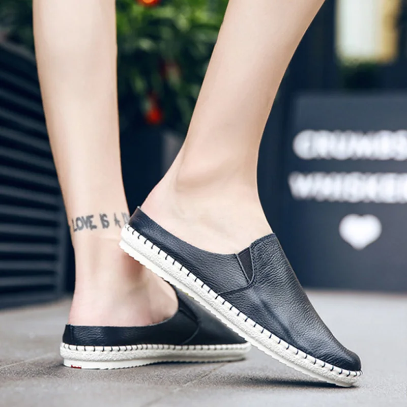 

2019 Spring Summer Men Shoes Slip-on Leather Male Shoes Casual Man Loafers Soft Comfortable Black White Footwear KA1268