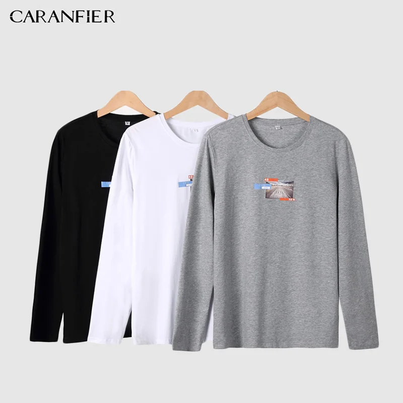 CARANFIER весенние мужские повседневные футболки 3 однотонная брендовая одежда с