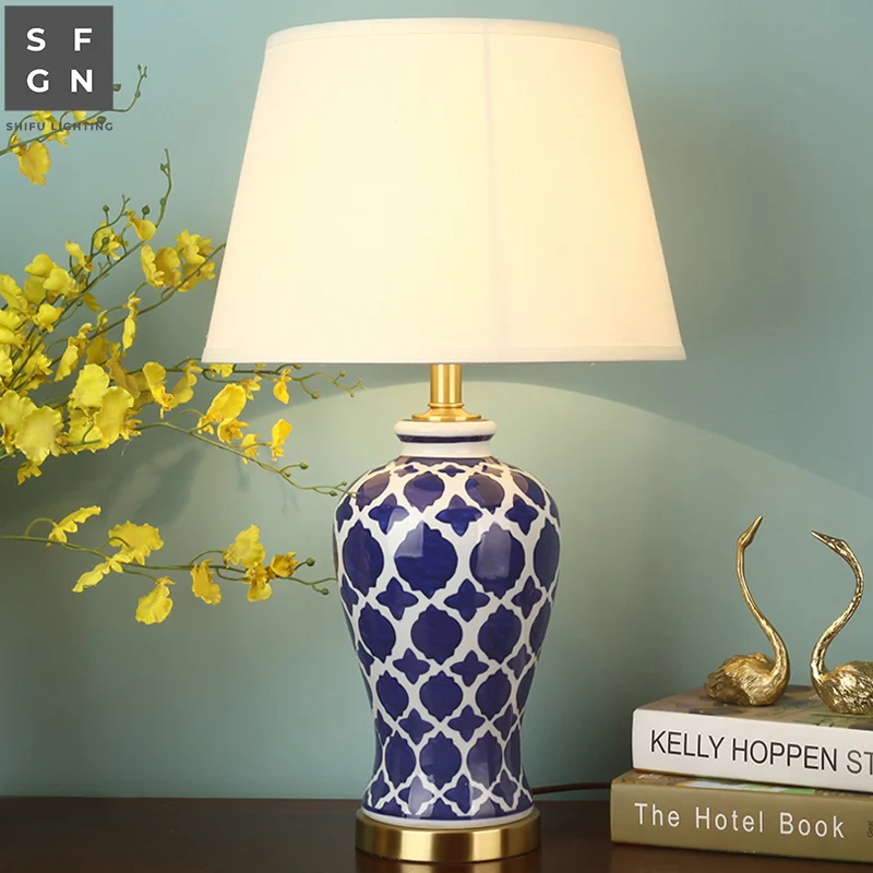 Медная настольная лампа прикроватная Цзиндэчжэнь керамическая Элитные
