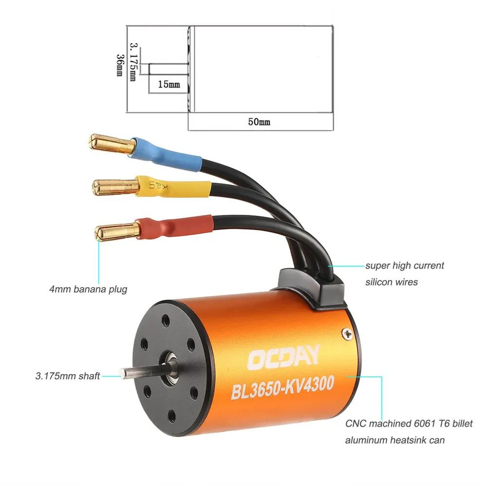 BL3650 4300KV водонепроницаемый бесщеточный двигатель для 1:10 RC автомобиль HSP 94123 HuanQi 727