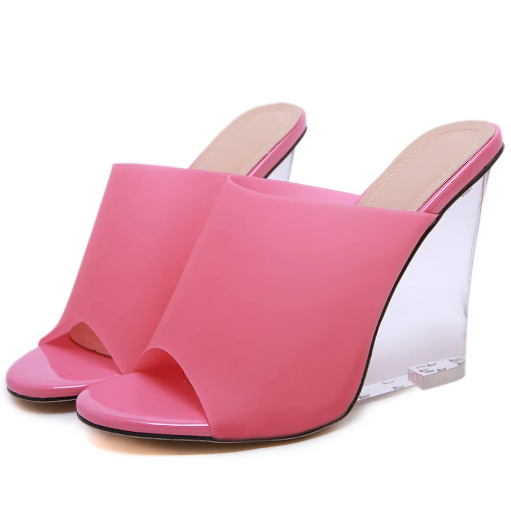 Женские босоножки без задника FINDHER прозрачные туфли на высокой танкетке Летние