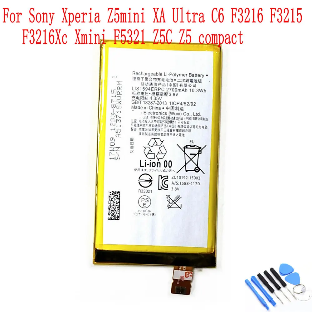 

Original LIS1594ERPC 2700mAh Battery For Sony Xperia Z5mini XA Ultra C6 F3216 F3215 F3216Xc Xmini F5321 Z5C Z5 Compact