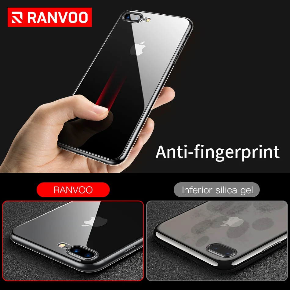 RANVOO Transparent Phone Case for iPhone 7 8 Plus Full Cover Clear Soft TPU Cases X Shockproof Coque |
