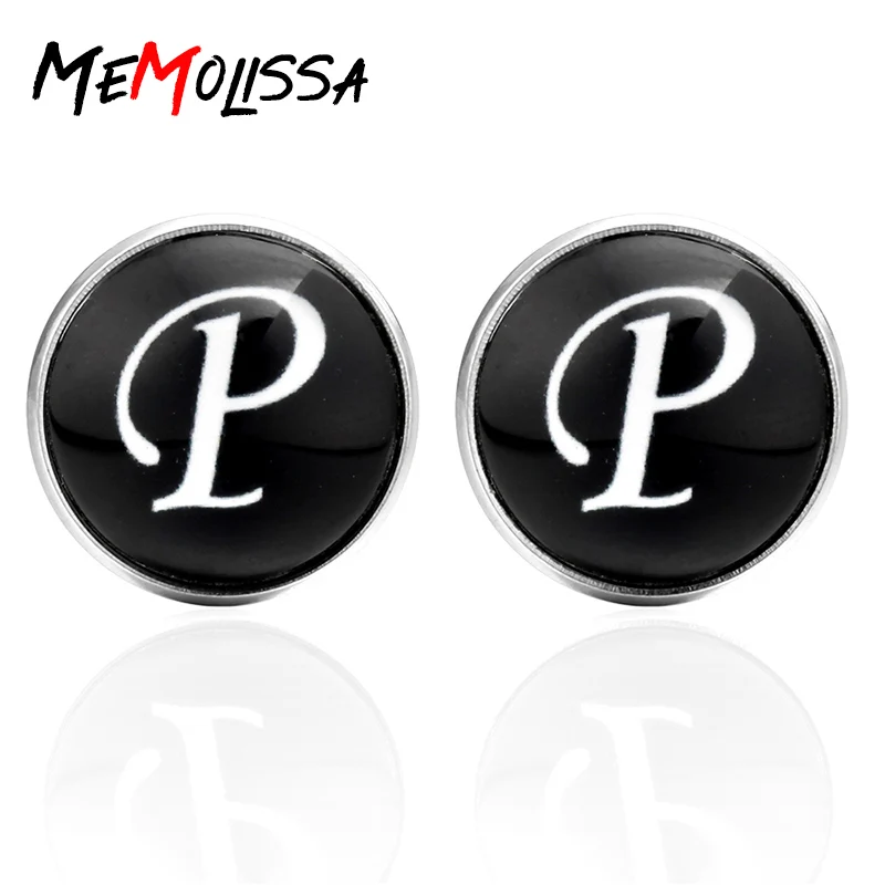 MeMolissa 2018 Новое поступление стеклянные кабошоны буквы P запонки День отца giftBouton De