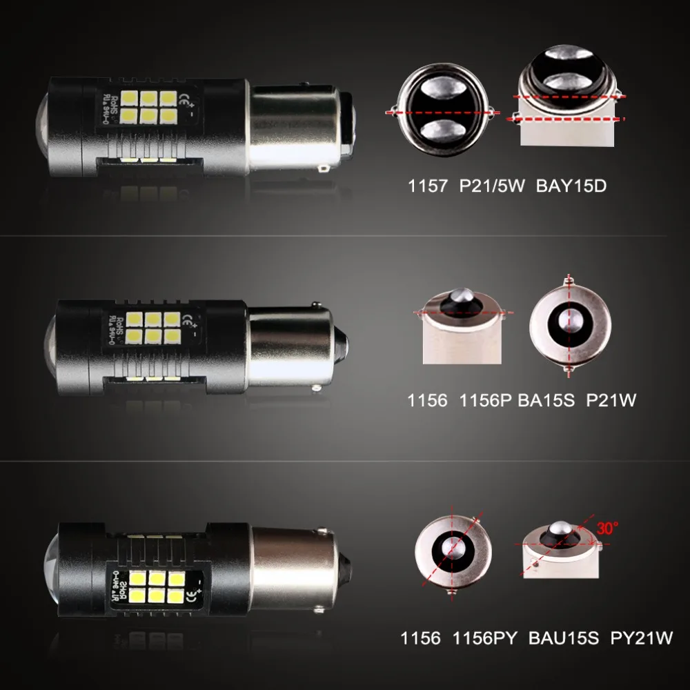 Светодиодные автолампы Canbus 1156 BA15S P21W R5W R10W BAU15S PY21W BAY15D 1157 P21/5 Вт 2 шт. автомобильная