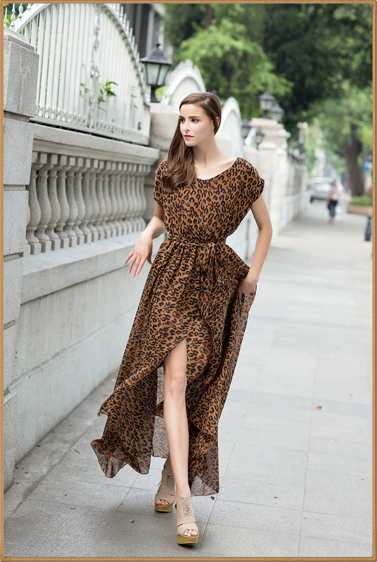 FOLOBE летняя большая свободная одежда для женщин vestidos femininos платье винтажные шифоновые платья с леопардовым принтом длинные платья макси