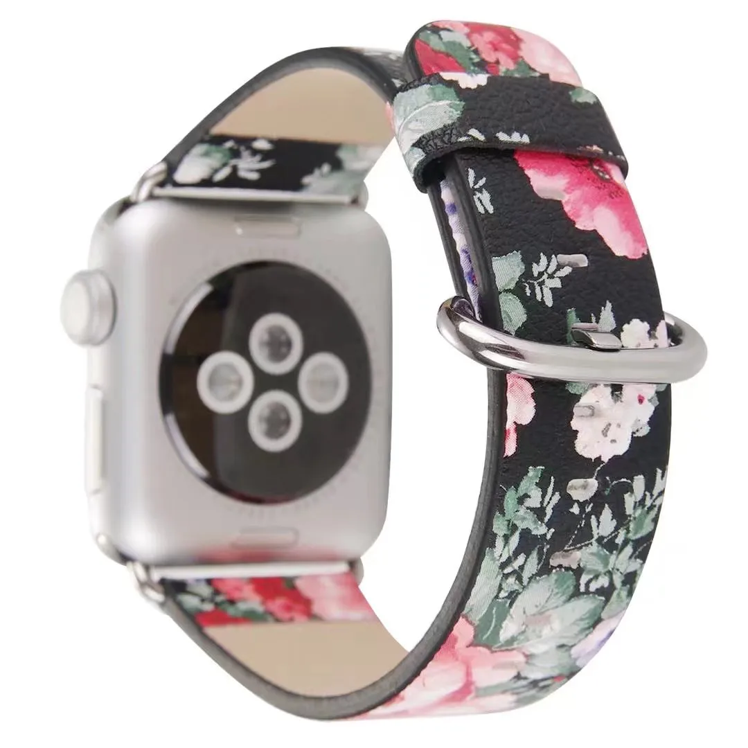 Цветок кожаный браслет для часов Apple Watch Series 5 4 3 2 1 ремешок 44/42 мм 40 38 и нержавеющая