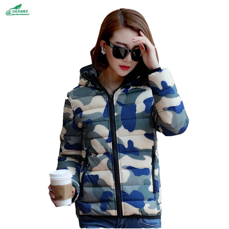 Новое зимнее камуфляжное хлопковое пальто с перьями женская короткая верхняя
