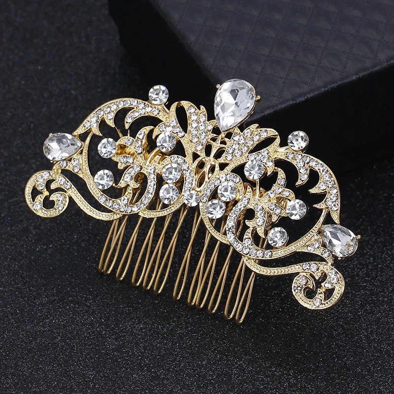TREAZY Fahion Gold Color Bridal Hair Accessories Simulated Pearl Crystal Floral Combs for Women Tiaras Wedding Jewelry |