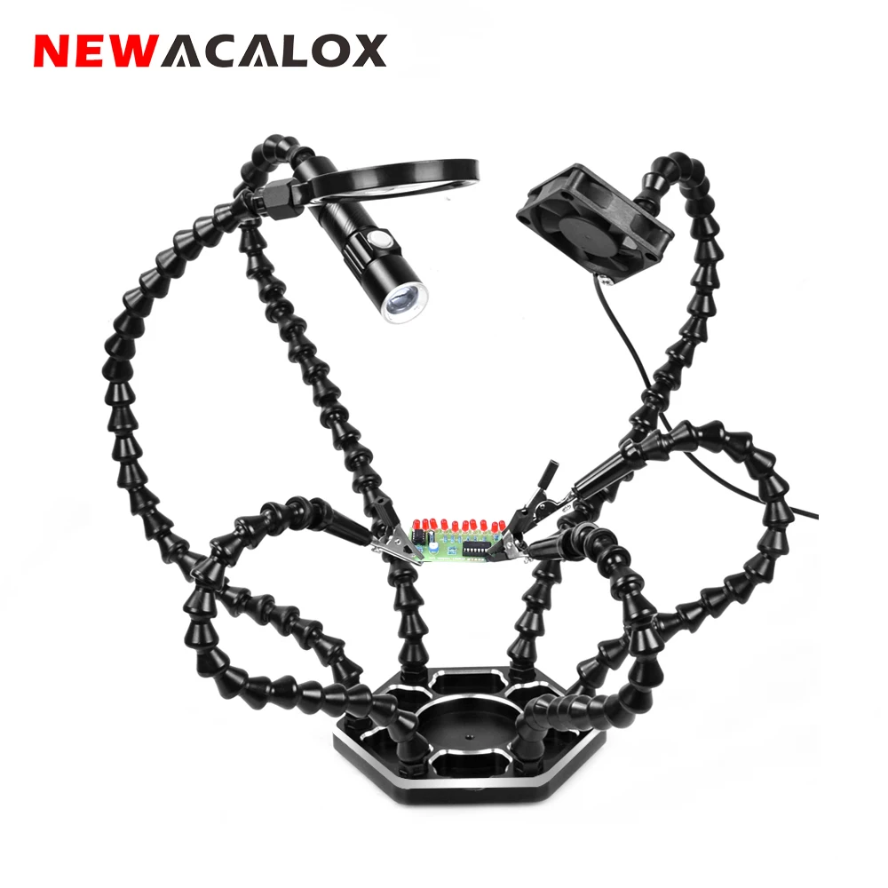 NEWACALOX сторонняя пайка PCB держатель инструмент помощь руки рукоделие хобби сварочная станция USB DC Охлаждающие вентиляторы 6 шт. гибкие ручки