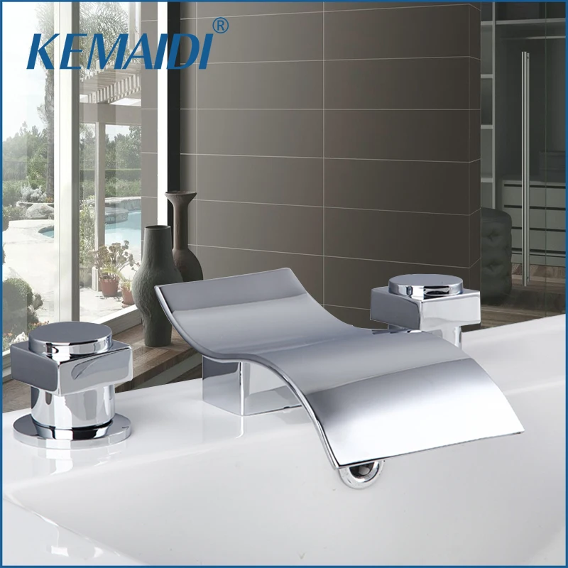 

KEMAIDI Washbasin Faucet 3 pieces Set Basin Mixer Full Brass Fashion Bathroom Faucet Hot And Cold Water Tap Deck Mounted