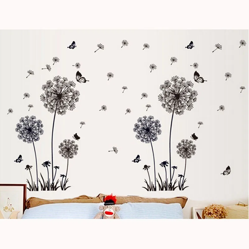 Модные наклейки на стену с изображением одуванчика и бабочки съемная виниловая