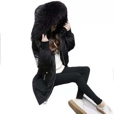 XL-4XL, черный, утолщенный, шерсть, пальто, для женщин, вышивка, куртка, хлопок, длинный, с капюшоном, на шее, для девушек, на каждый день, пальто, теплая зимняя одежда