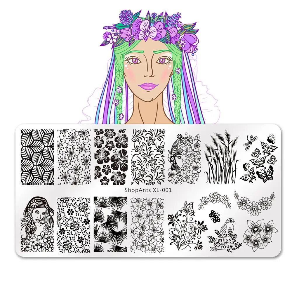 Штампованные пластины для ногтей стальные геометрические мраморные цветы