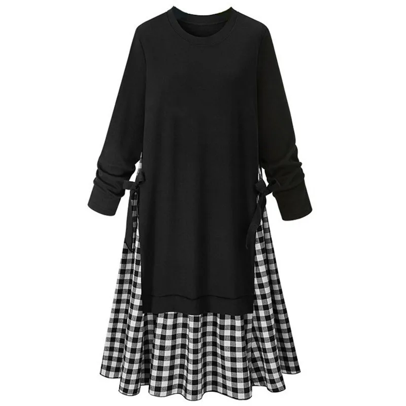 

Женское клетчатое платье с длинным рукавом, черное Бандажное платье с круглым вырезом, большие размеры, весна 2019