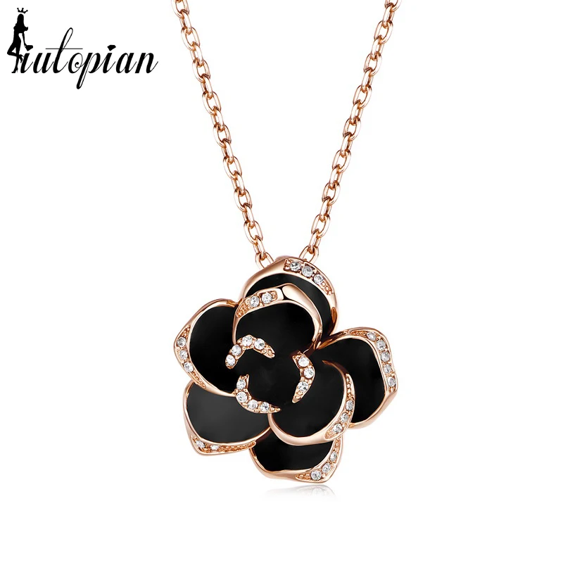 Iutopian Новое поступление элегантные ожерелье с кулоном из черной розы кубическим
