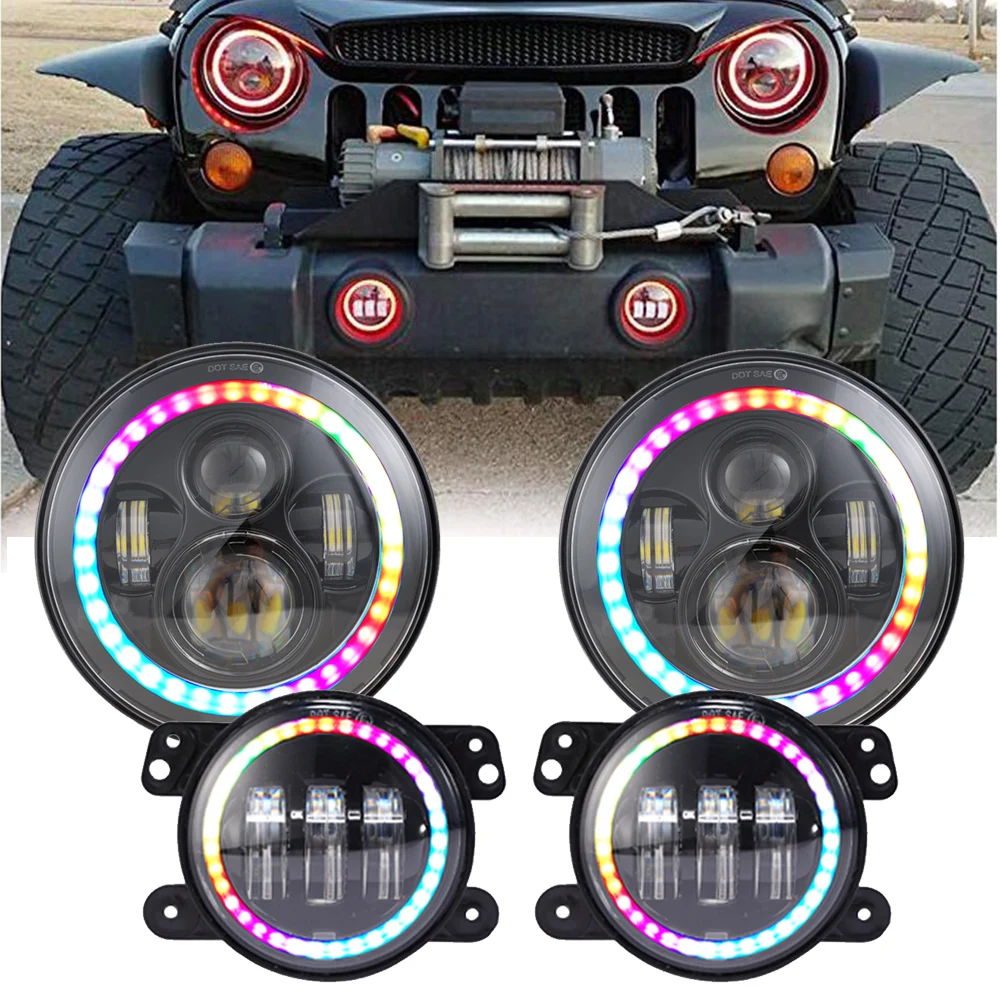 7 &quotдюймовый Bluetooth RGB светодиодный головной светильник s &amp 4&quot со светодиодной