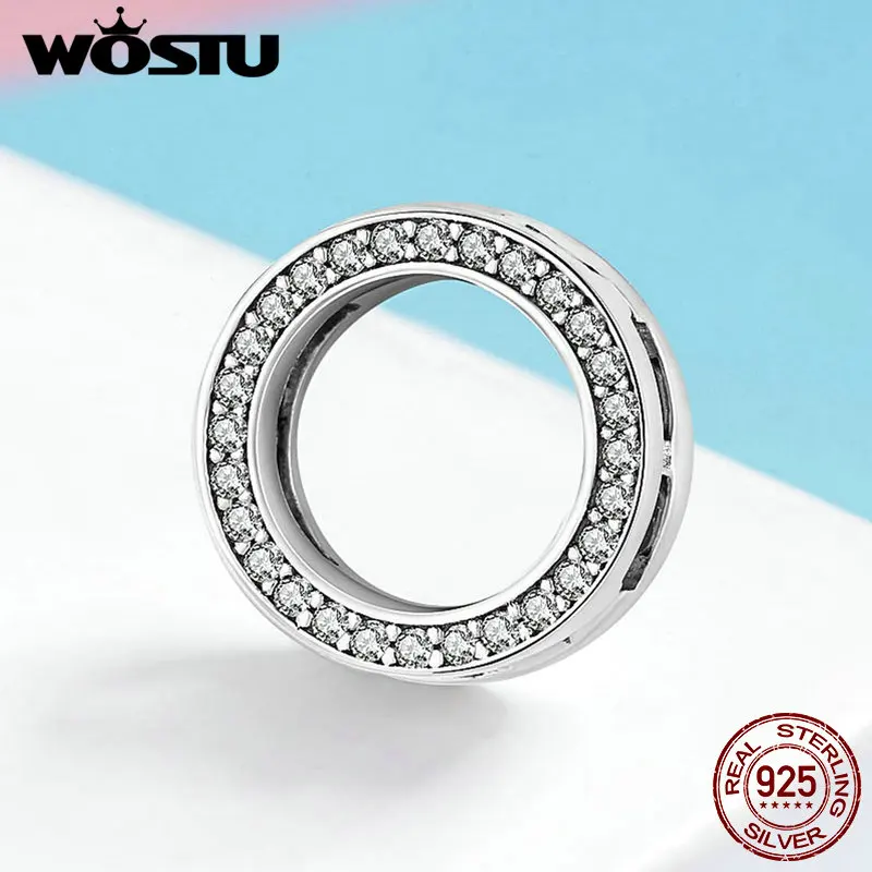 WOSTU Настоящее серебро 925 пробы круг очарование круглый CZ бисер Подходит