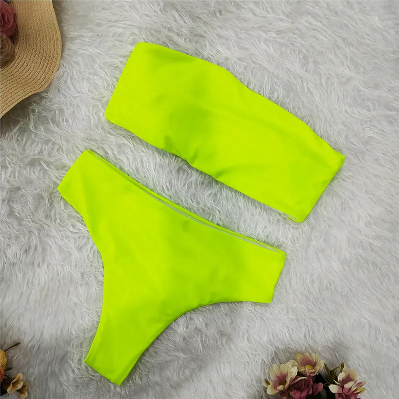 Bikinx топ-бандо с высокой талией бикини купальник с высокими плавками для женщин купальник с принтом ретро купальный костюм Новая Бразильская бикини - Цвет: Зеленый