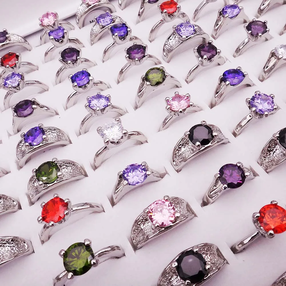 10 шт. женские круглые кольца с фианитом мм