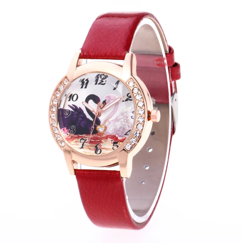 Женские кварцевые часы с принтом и циферблатом из искусственной кожи Модные