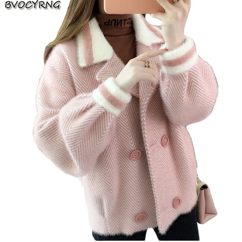 

2019 new spring and autumn imitation mink Knitted tops female small coat fashion loose knit cardigan shirt women jacket A1172