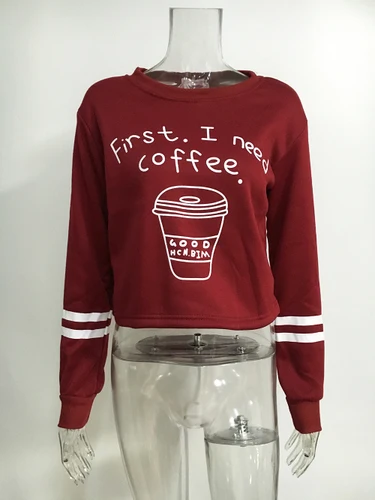 Женские толстовки с капюшоном First i Need coffee повседневные в стиле Харадзюку