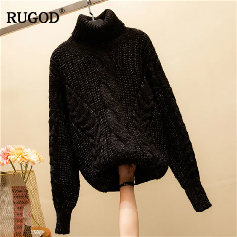 RUGOD Spring Winter Sweaters Women Warm Turtleneck Long Sleeve Knitted Pullover Fashion Solid Twist Pattern Jumper Tops | Женская одежда