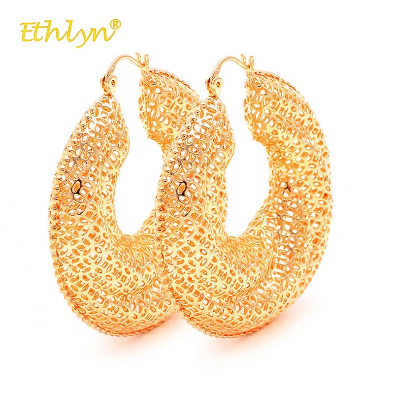 Ethlyn, серьги-кольца, розовое золото, модные, для женщин, скрученные, сетчатые, пирсинг, серьги, полые, необычные, элегантные, 50 мм* 46 мм, ювелирные изделия - Metal Color: Rose Gold Color