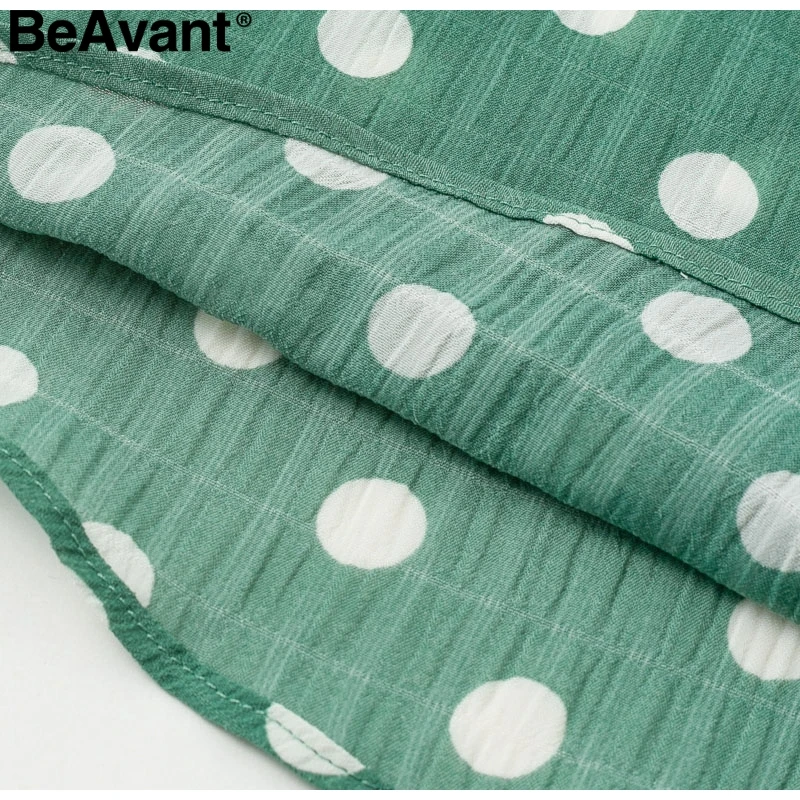 BeAvant, винтажное летнее пляжное платье в горошек, женское Короткое платье без рукавов с рюшами, повседневное зеленое платье с принтом, женские платья на пуговицах