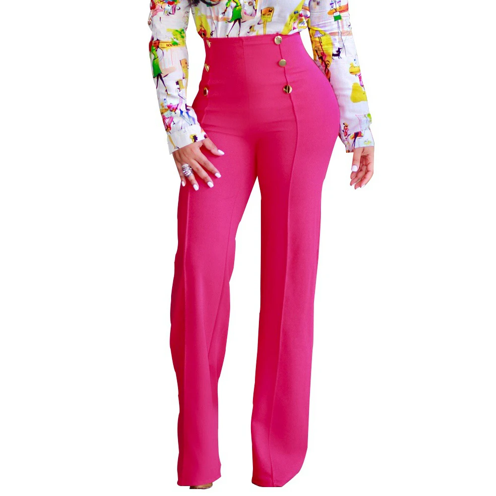 Фото Длинные женские брюки с высокой талией и двойными кнопками - купить