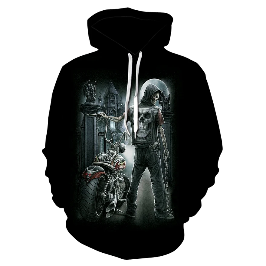 Фото Мотоциклетная Толстовка со скелетом 3d мужской спортивный костюм модная