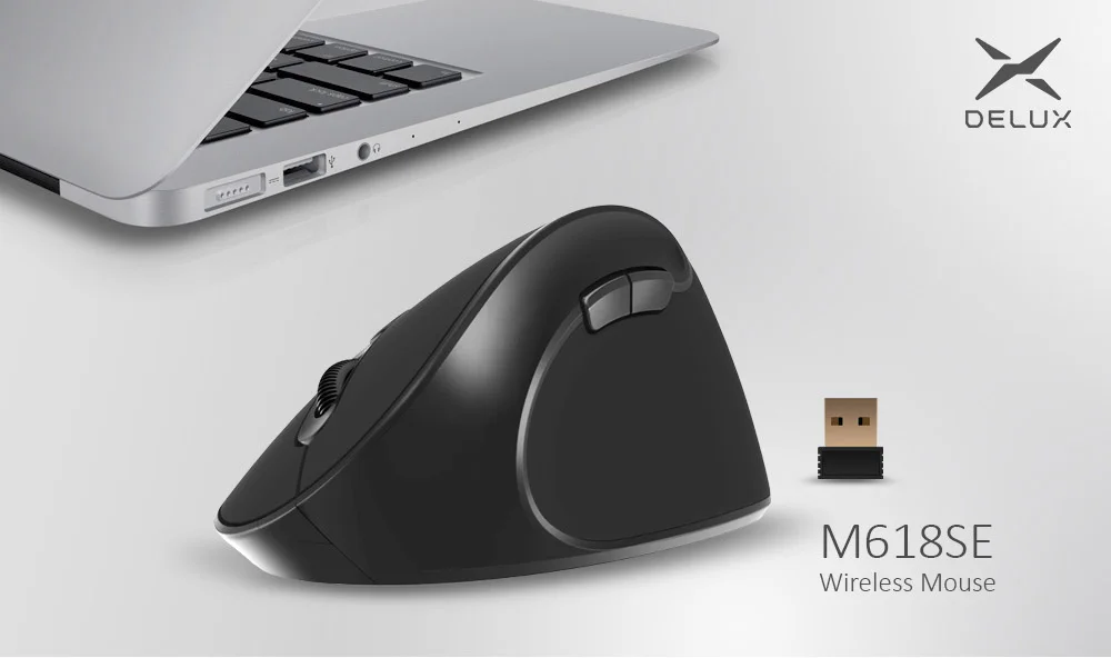 Delux M618SE 2,4G Беспроводная белая мышь 6 кнопок эргономичная Вертикальная оптическая офисная USB мышь для windows 2000/XP/Vista/7/8/10