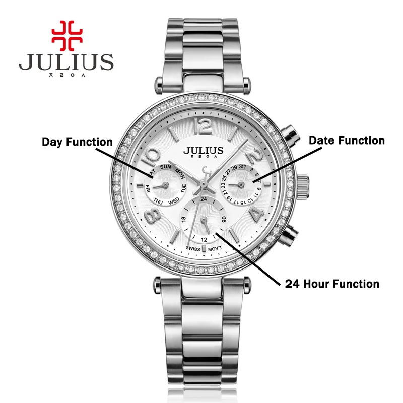 Новинка 2017 женские часы Автоматическая Дата 24 часа нержавеющая сталь