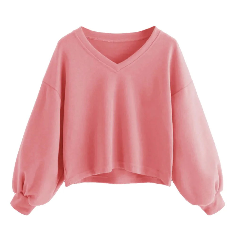 Женская Повседневная футболка с v образным вырезом и длинным рукавом фонариком