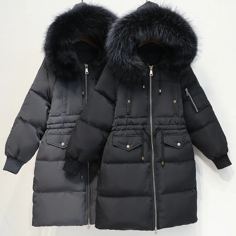 XL-4XL 5XL Женская одежда зимние куртки парка на утином пуху длинные пальто капюшон с натуральным мехом корейские Топы Плюс Размер Пальто утолщенное теплое