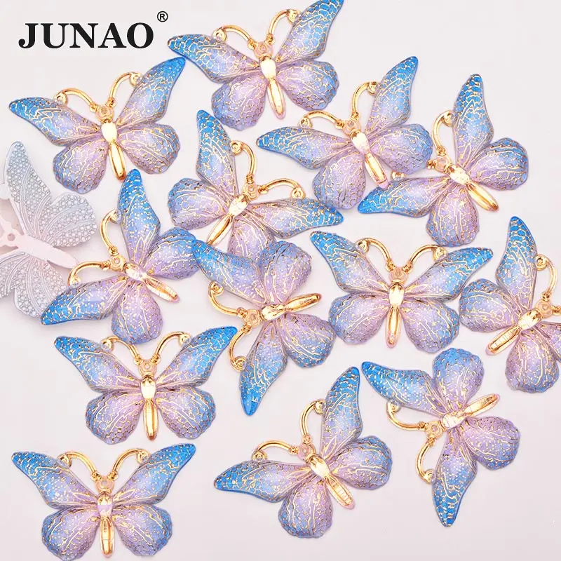 Light Pink LightBlue JUNAO, 25*38 мм, 10 шт., большое шитье, разноцветные стразы-бабочки, аппликация, плоские с оборота, смоляные драгоценные камни, сшитые кристаллами, украшение камнями, стразы - Цвет: Light Pink LightBlue
