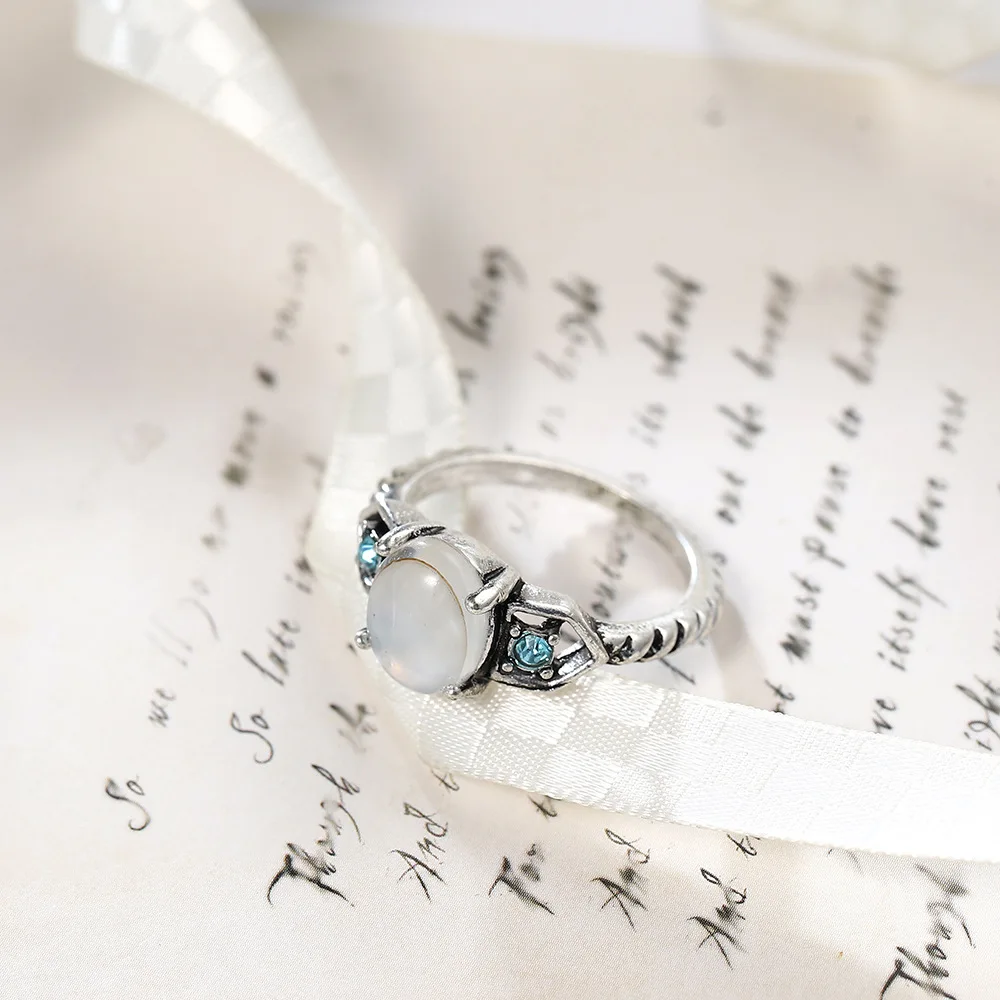 Винтажные модные кольца Anillos на палец с винтажным натуральным камнем лунный
