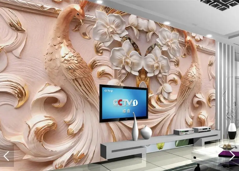 3D 8D тисненый павлин цветок настенная фотобумага для гостиной спальни обои декор