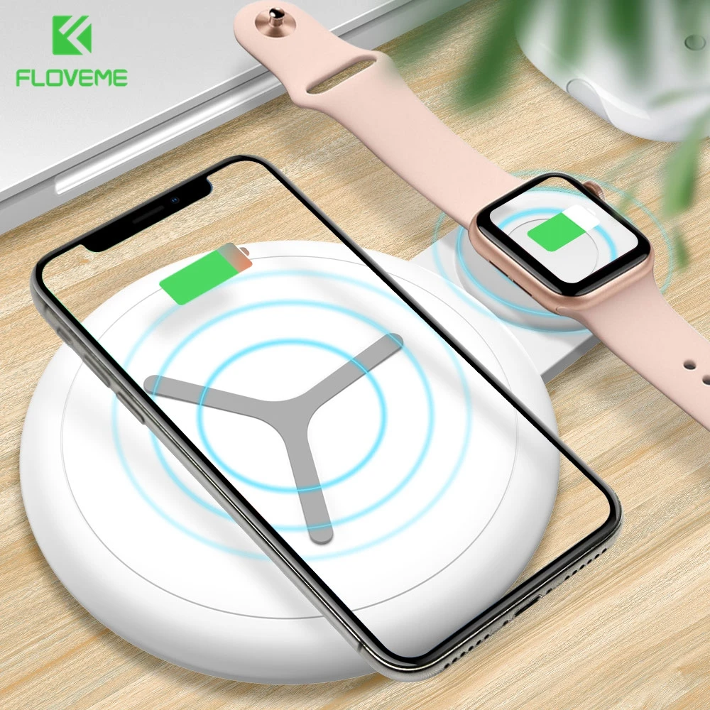 Беспроводное зарядное устройство FLOVEME NT7 QI Quick Charge QC3.0 для iphone 8 Plus X XR XS Max Apple Watch 4